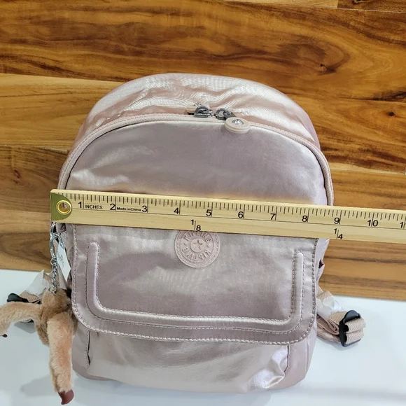 KIPLING BACKPACK METALLIC GOLD ROSE Matta Up Bag Medium NEW - Picture 13 of 15